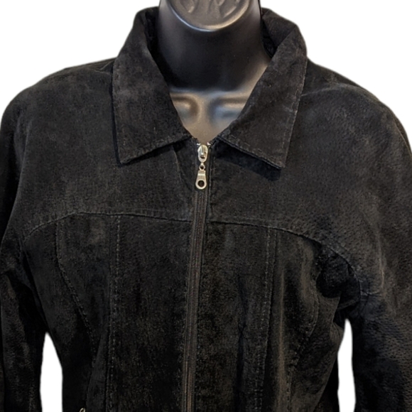 BLACK suede fitted cropped jacket medium - Picture 2 of 6